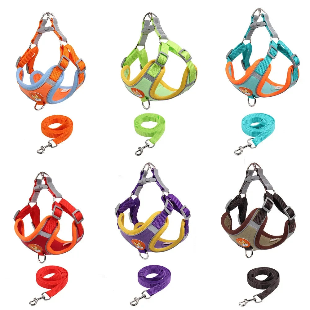 Dogs Adjustable Harness Leash Set for Small Medium Dogs Harness Vest Reflective Puppy Chest Strap Pet Walking Outdoor Supplies